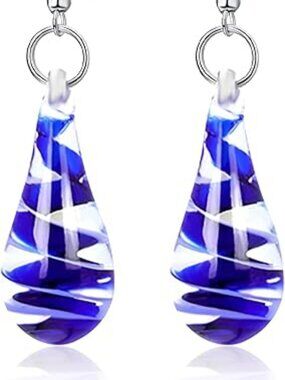 NEW Italian Murano Style Glass Tornado Twirl Fashion Dangle Earrings Glass